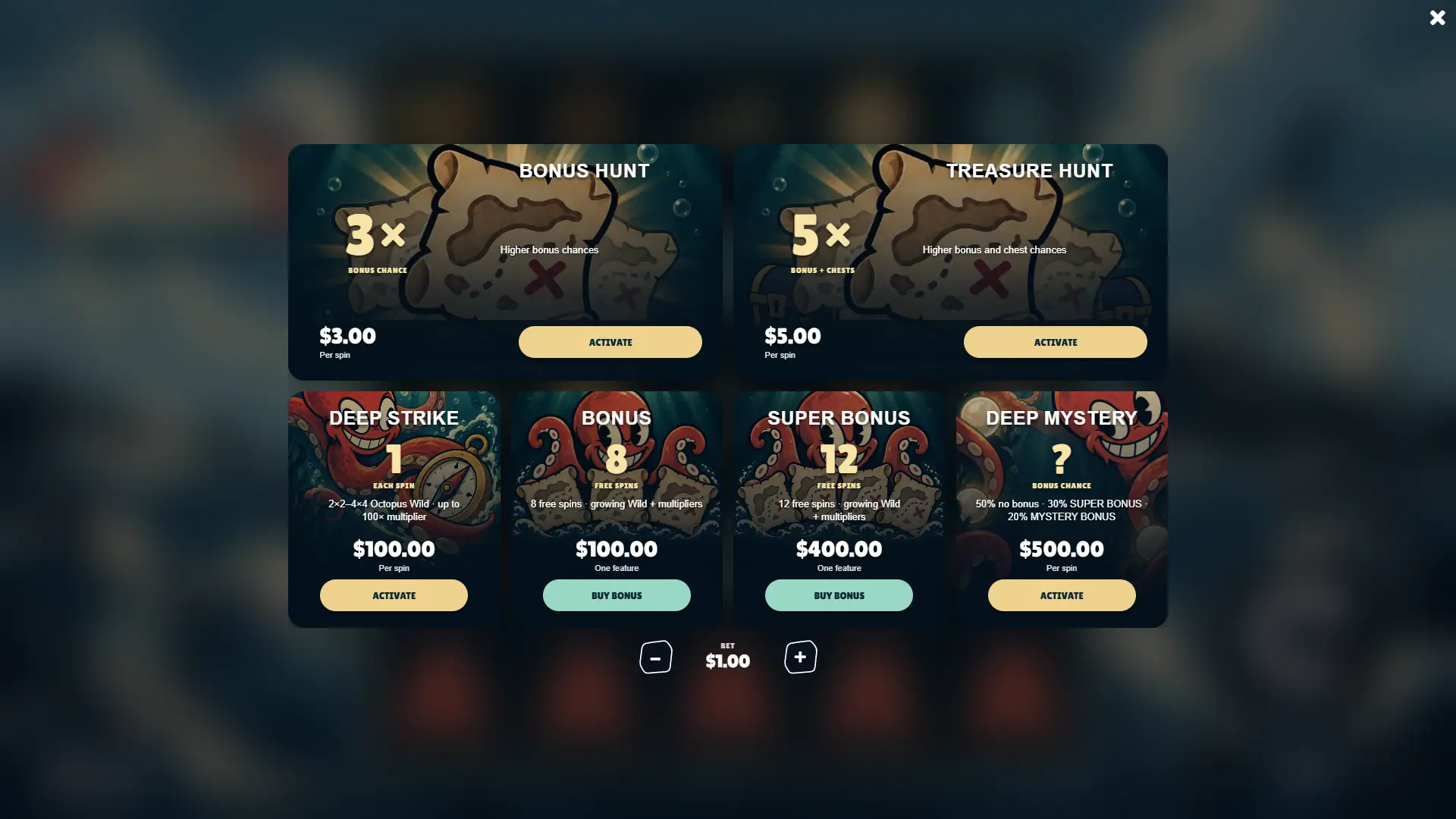 Hungry Deep bonus buy menu