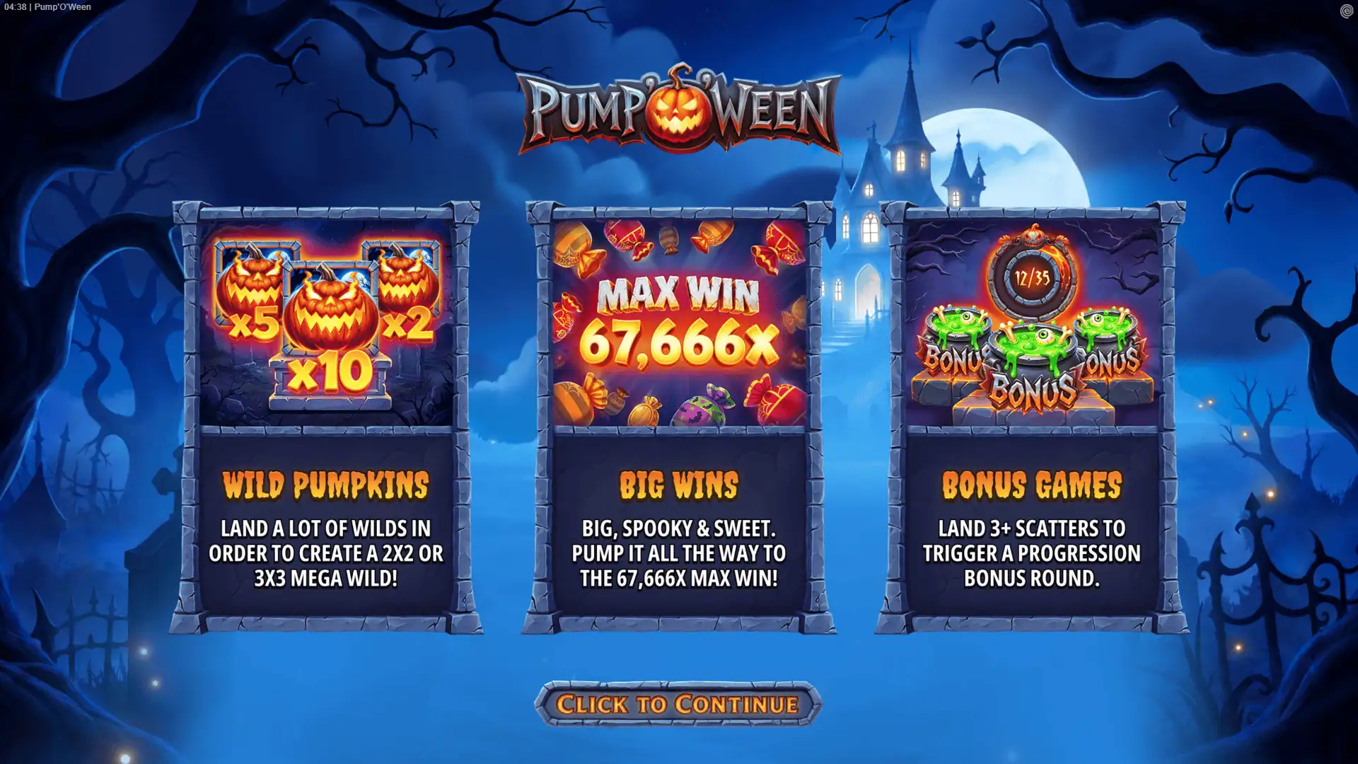 Pump'O'Ween slot intro screen