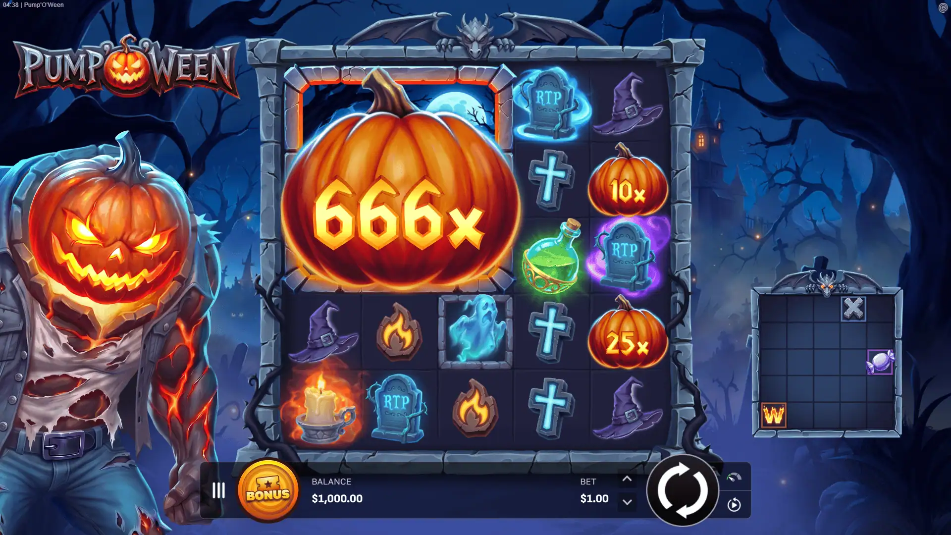 Pump'O'Ween slot gameplay reels