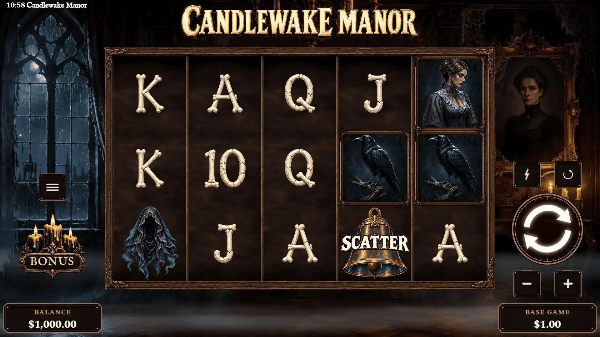 Candlewake Manor slot gameplay reels