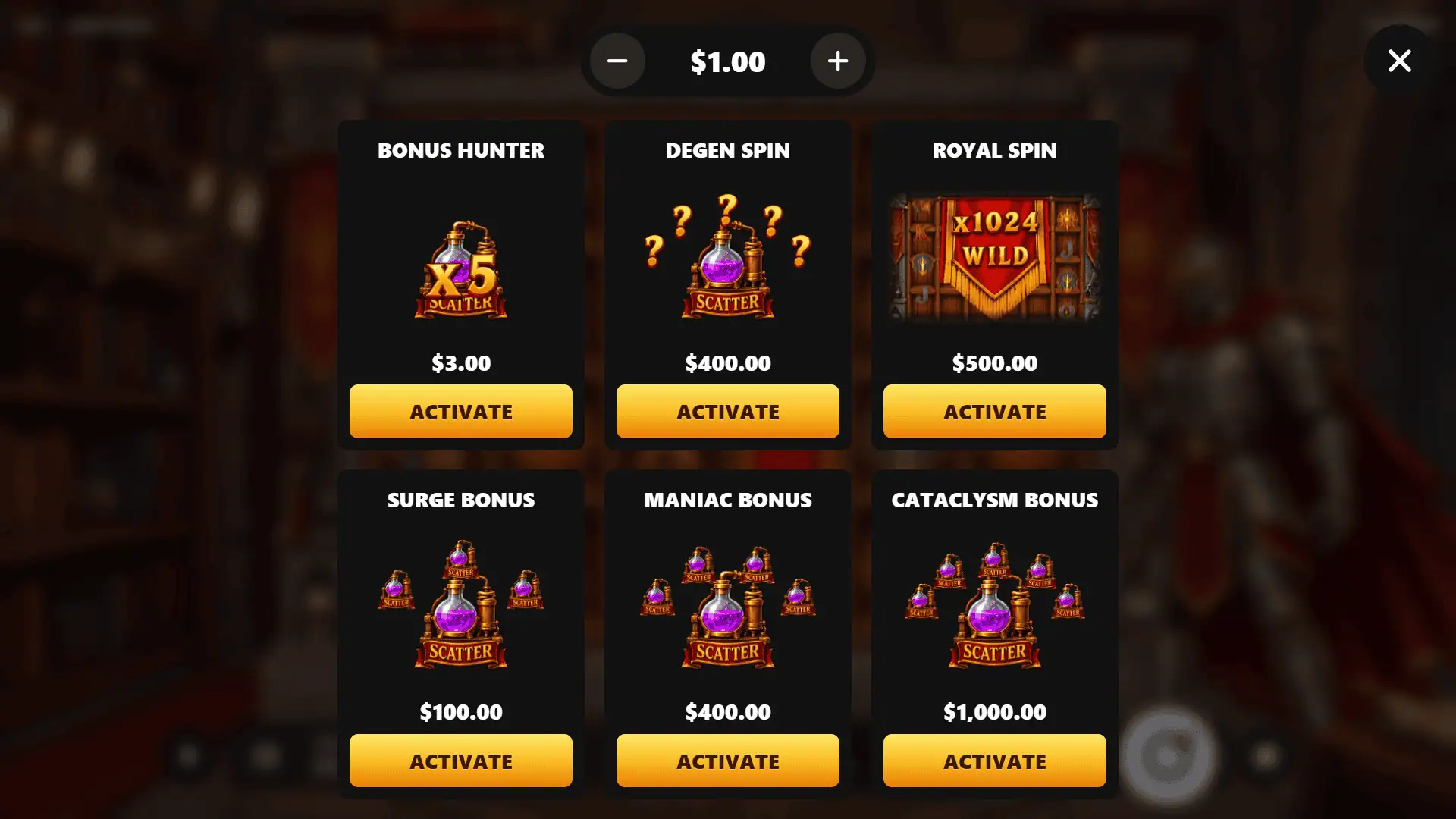 Cursed Palace bonus buy menu