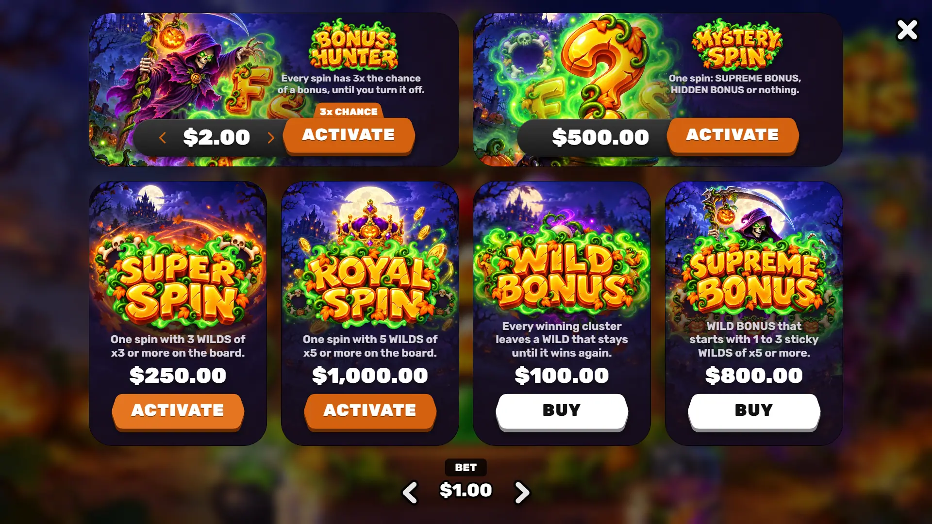 Hall of Wins bonus buy menu