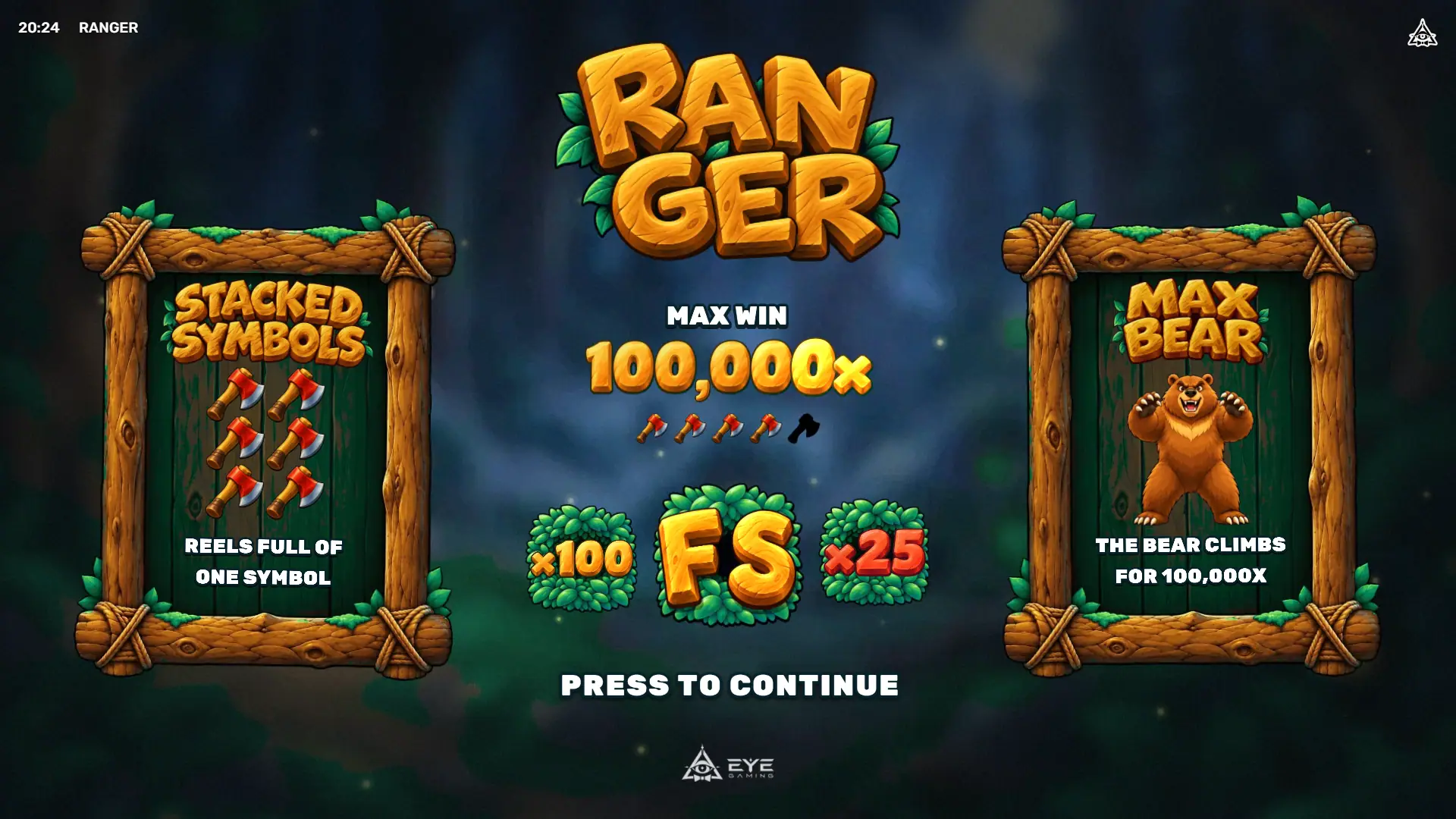 Ranger slot intro screen
