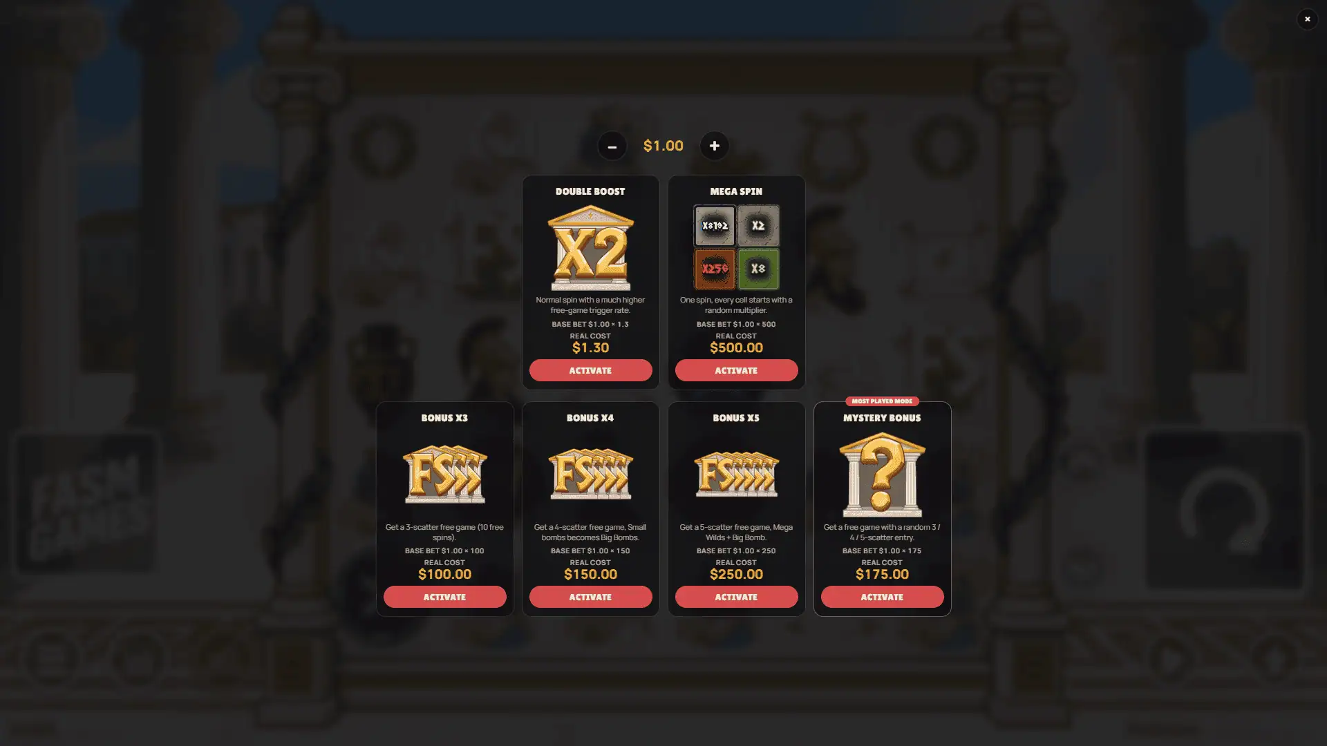 Athena Empire bonus buy menu