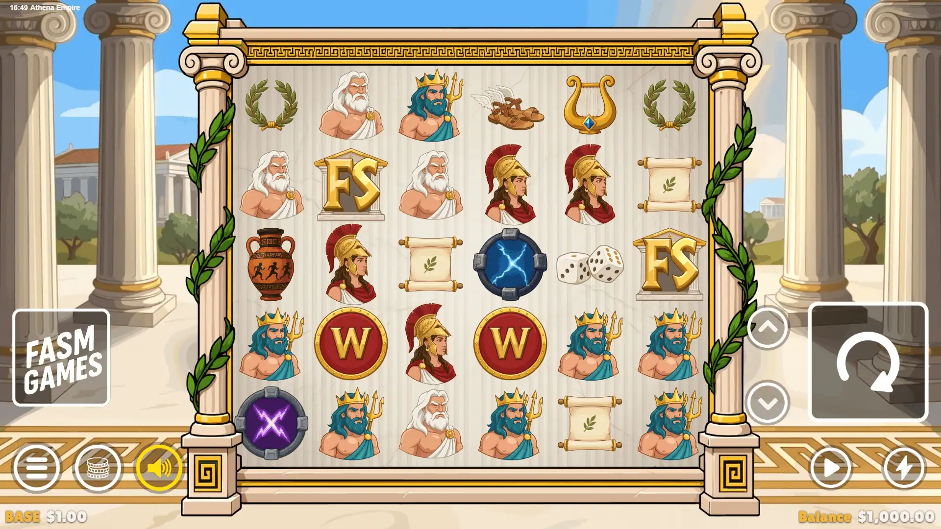 Athena Empire slot gameplay reels