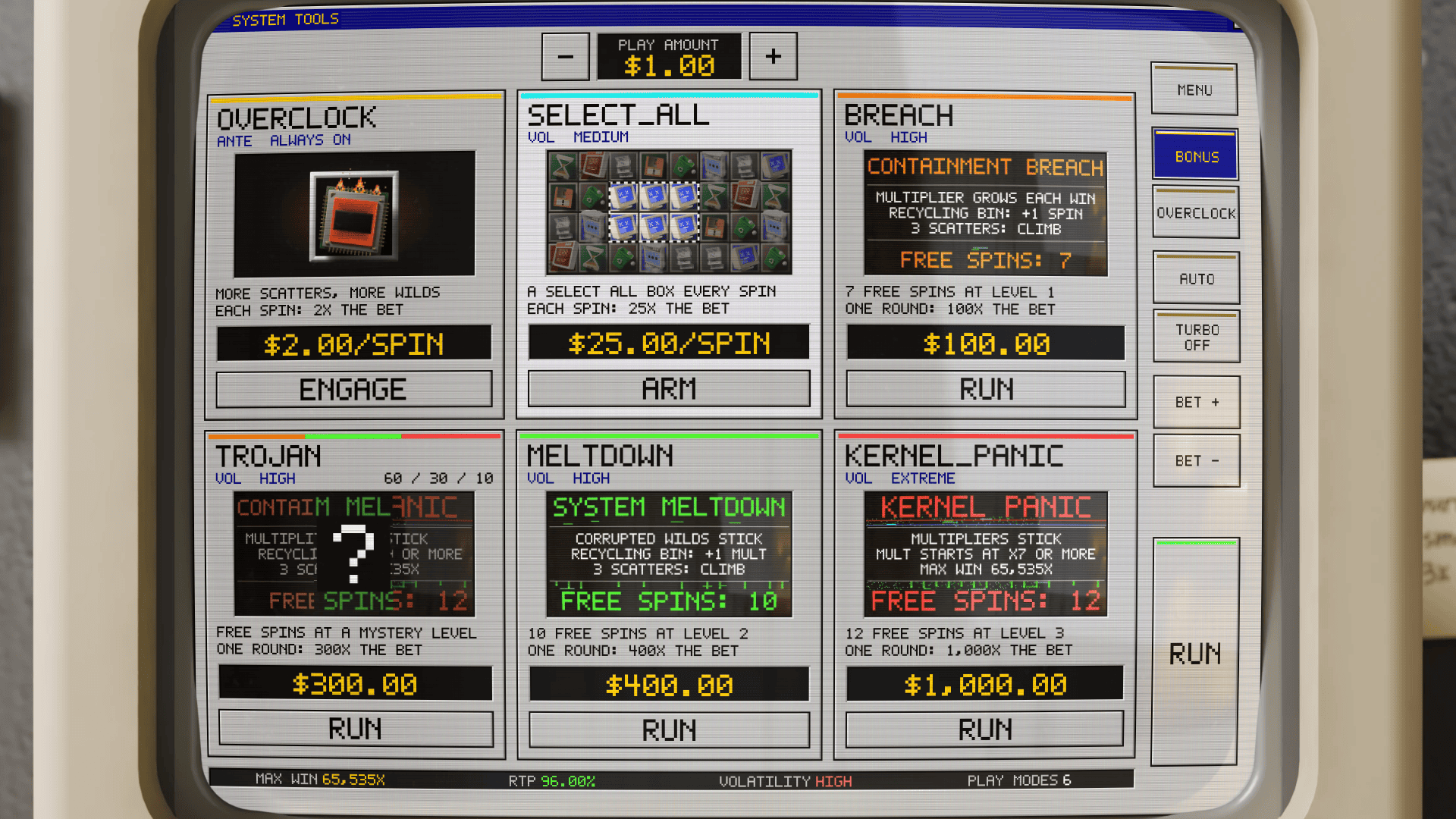 Fatal Error bonus buy menu