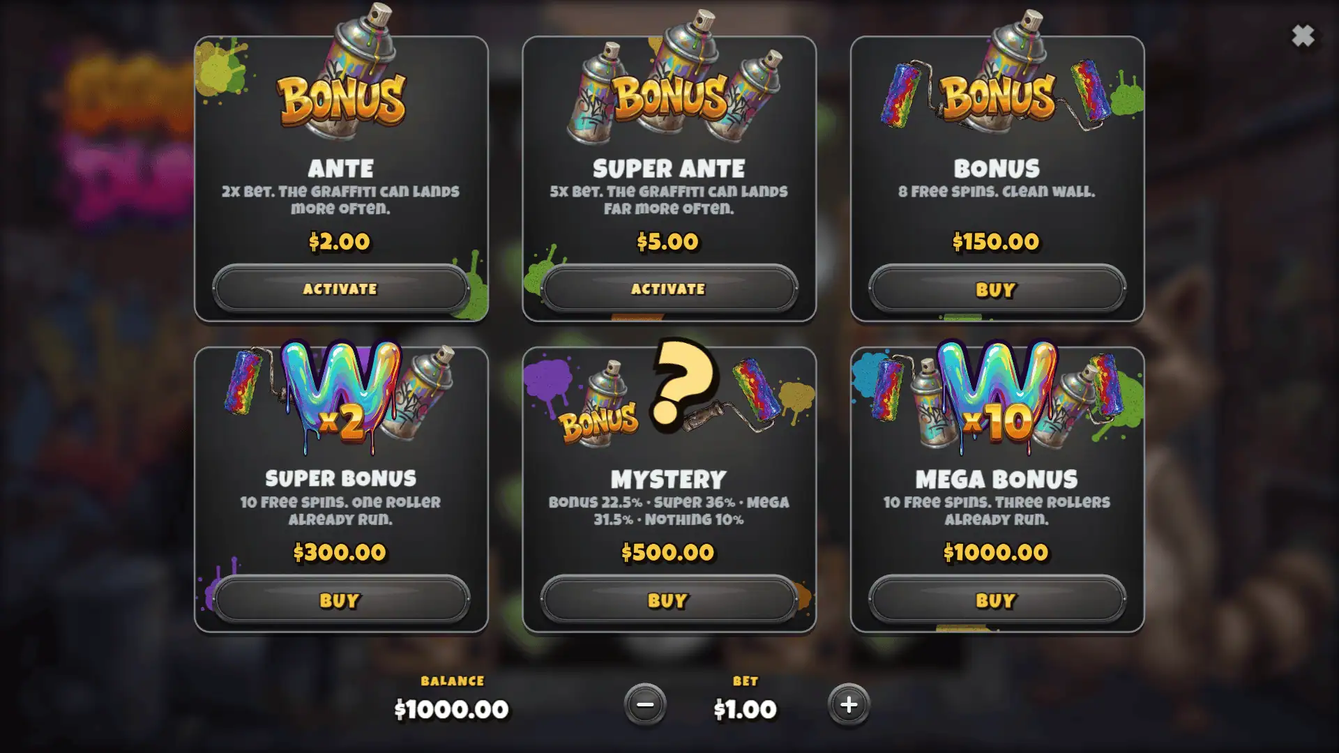 Street Dumb bonus buy menu