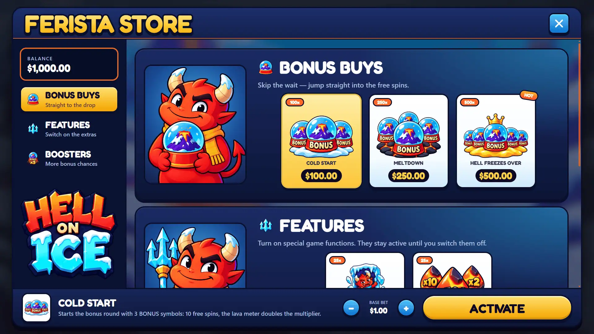 Hell on Ice bonus buy menu