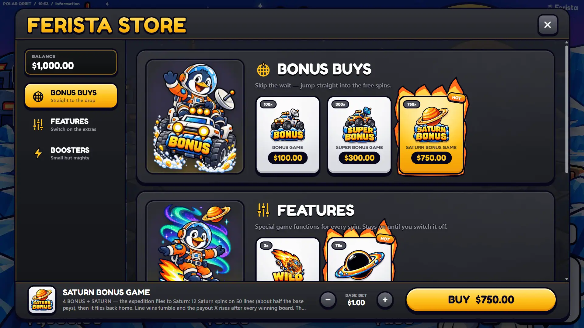 Polar Orbit bonus buy menu
