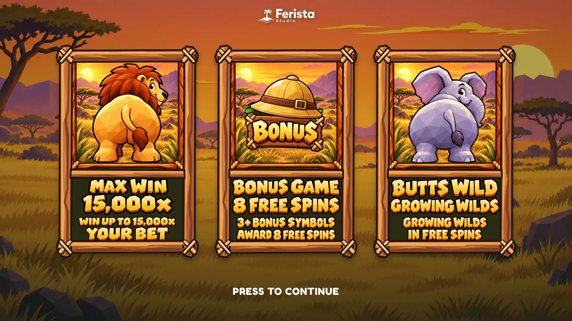Safari Butts slot intro screen