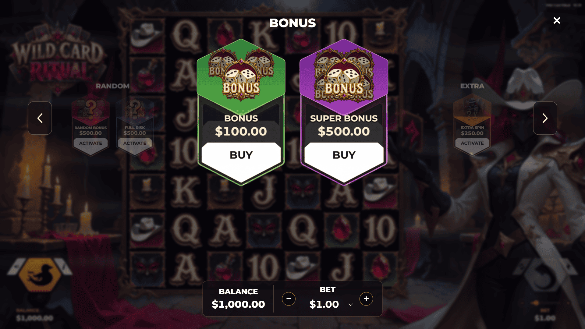 Wild Card Ritual bonus buy menu