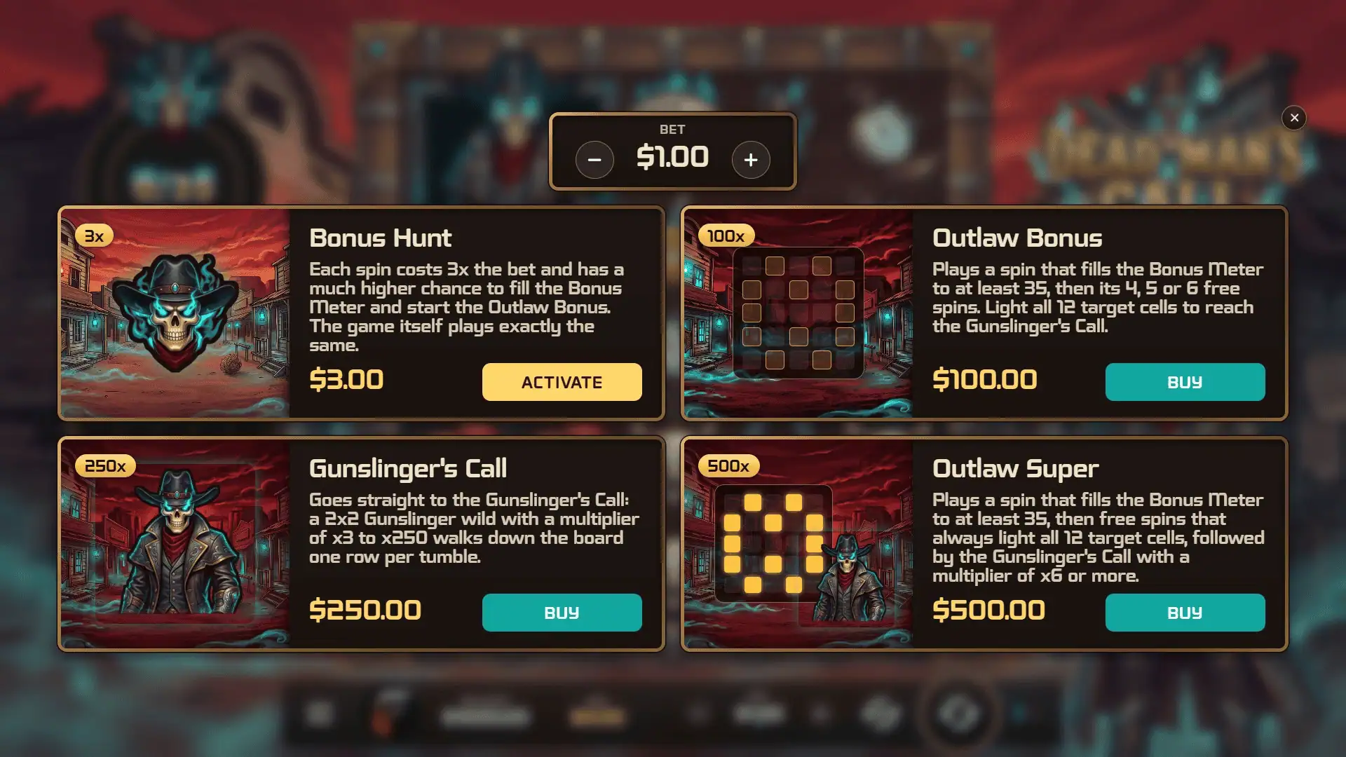 Dead Man's Call bonus buy menu