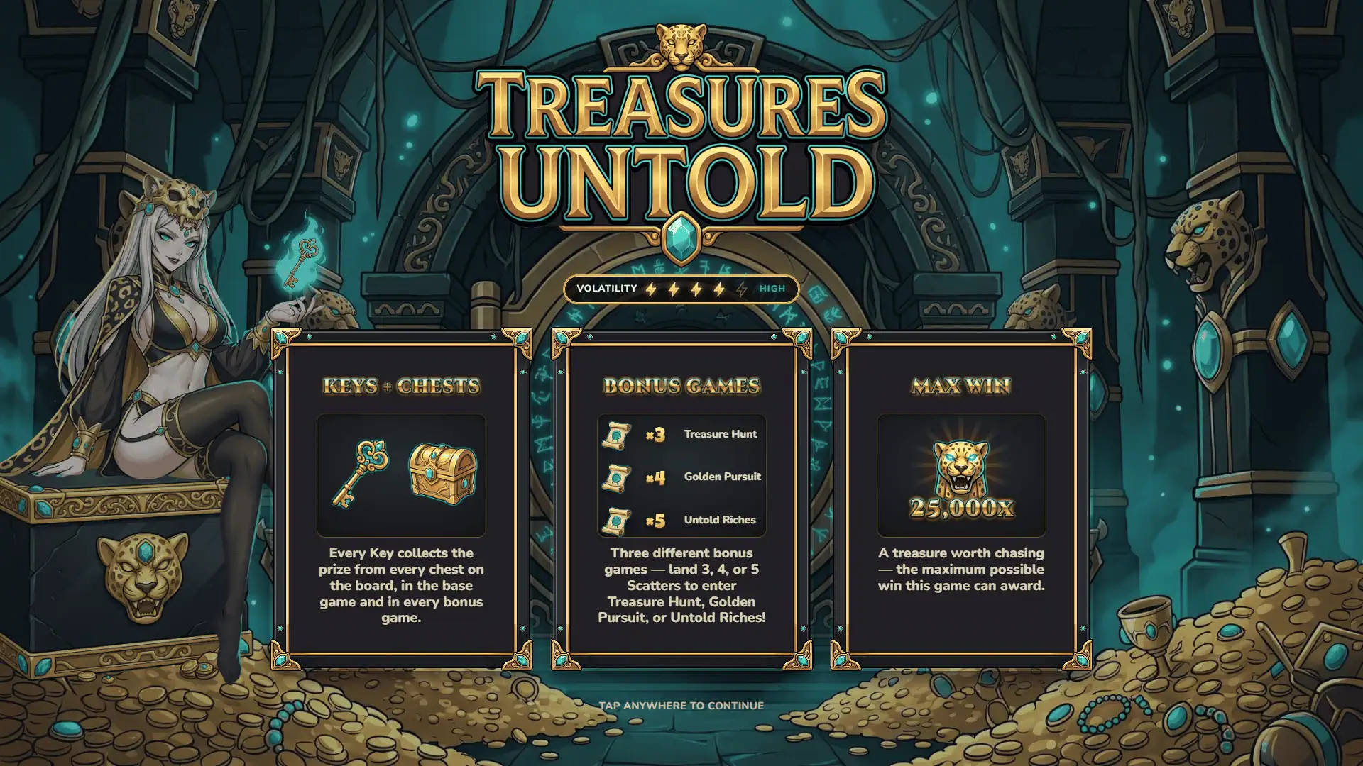 Treasures Untold slot intro screen