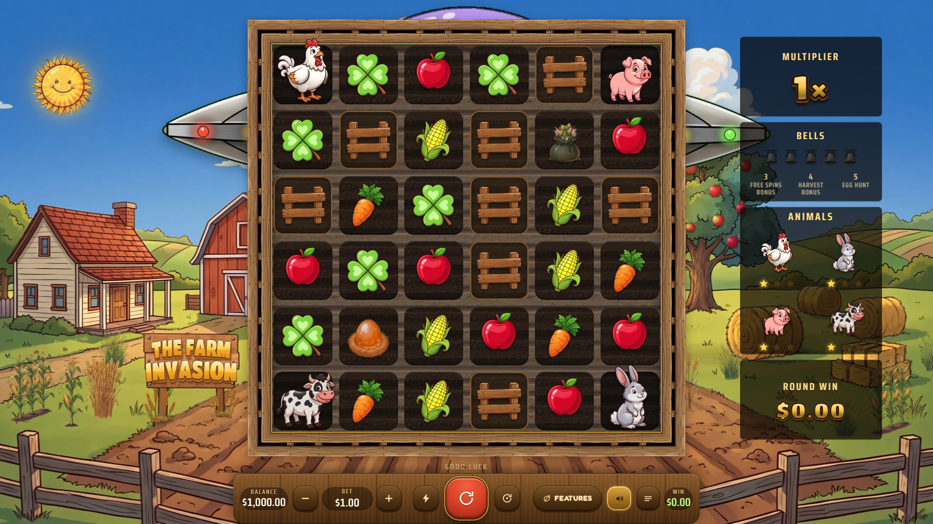 The Farm Invasion slot gameplay reels