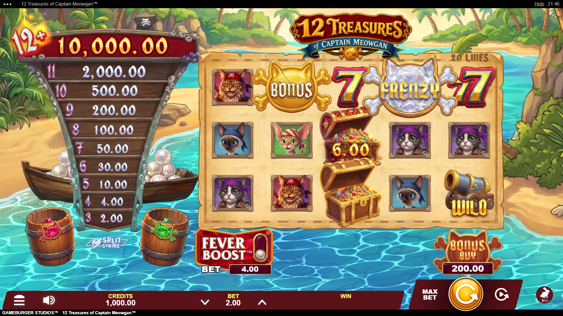 12 Treasures of Captain Meowgan slot gameplay reels