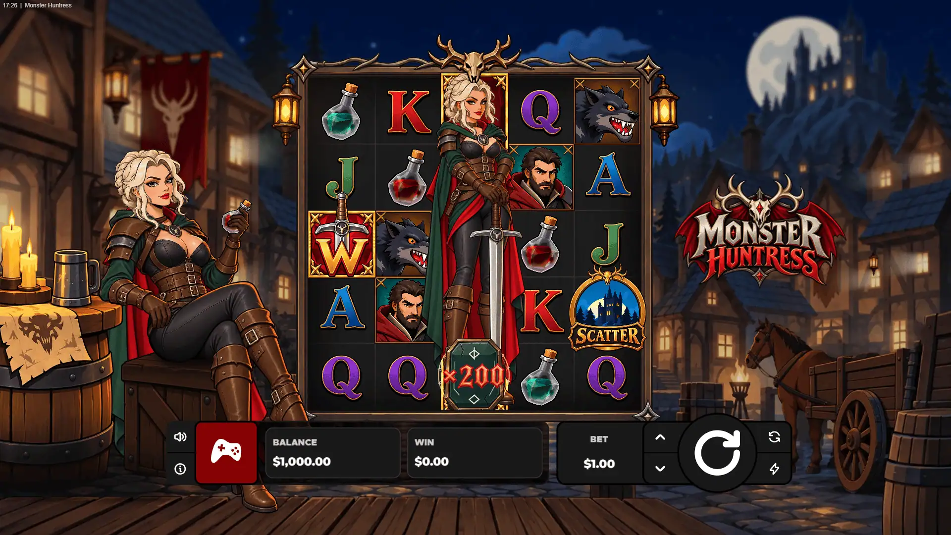 Monster Huntress slot gameplay reels