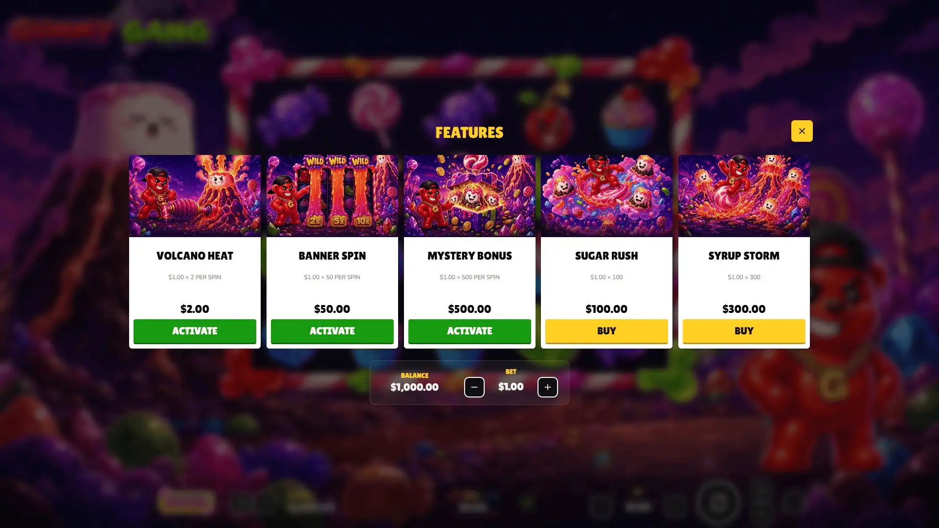 Gummy Gang bonus buy menu