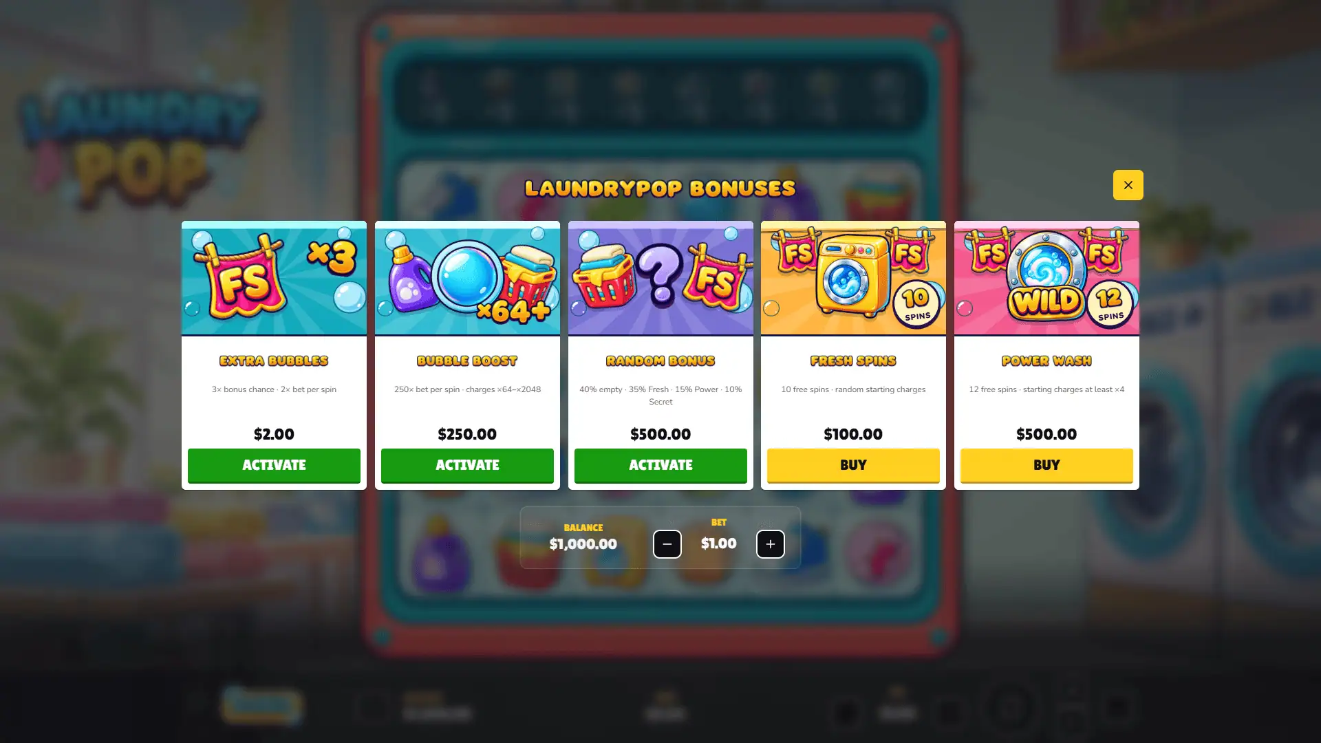 Laundry POP bonus buy menu