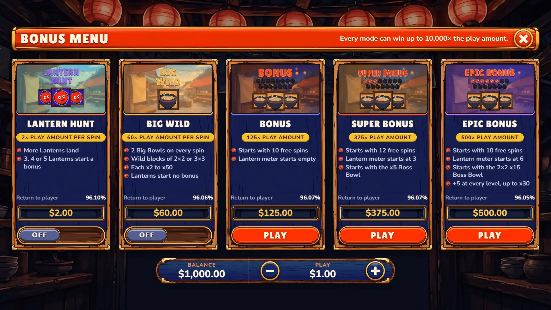 Noodle Boss bonus buy menu