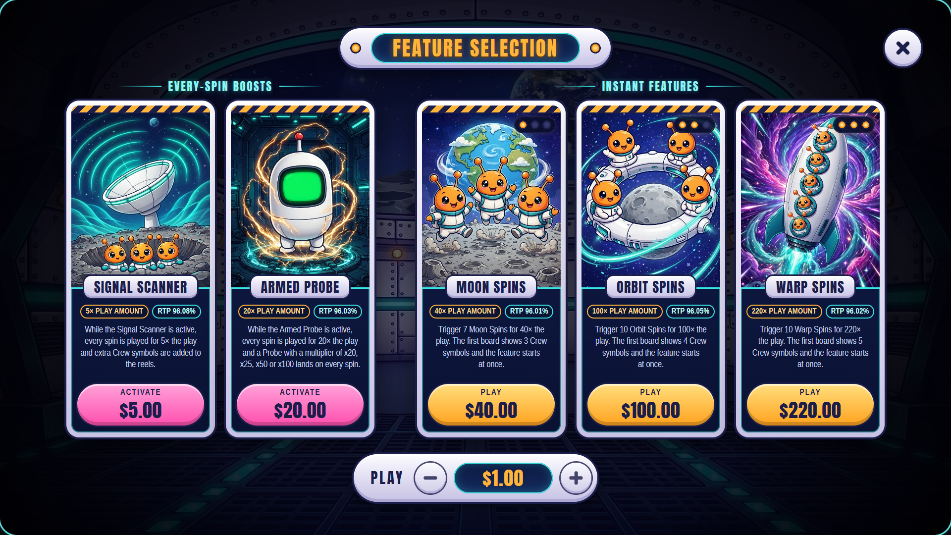 Moonbase Mayhem bonus buy menu