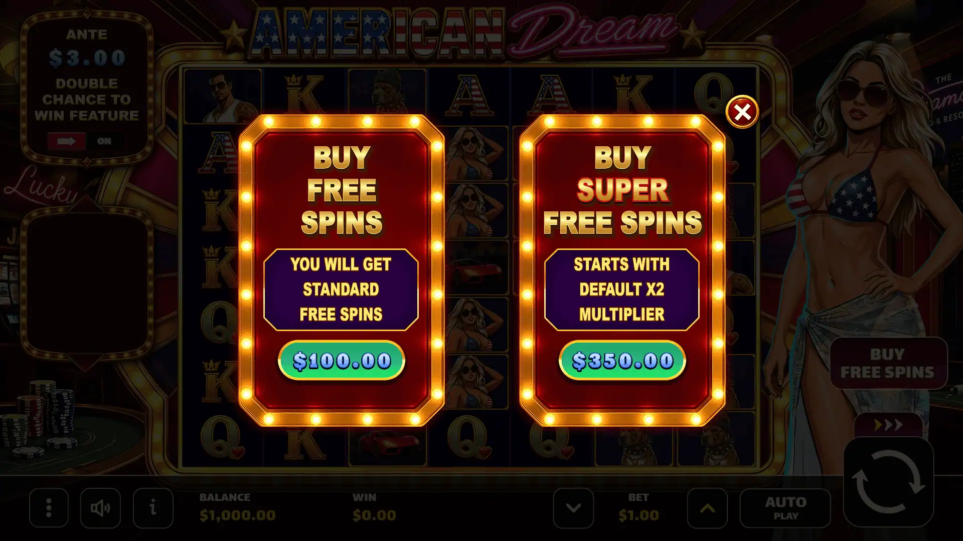American Dream bonus buy menu