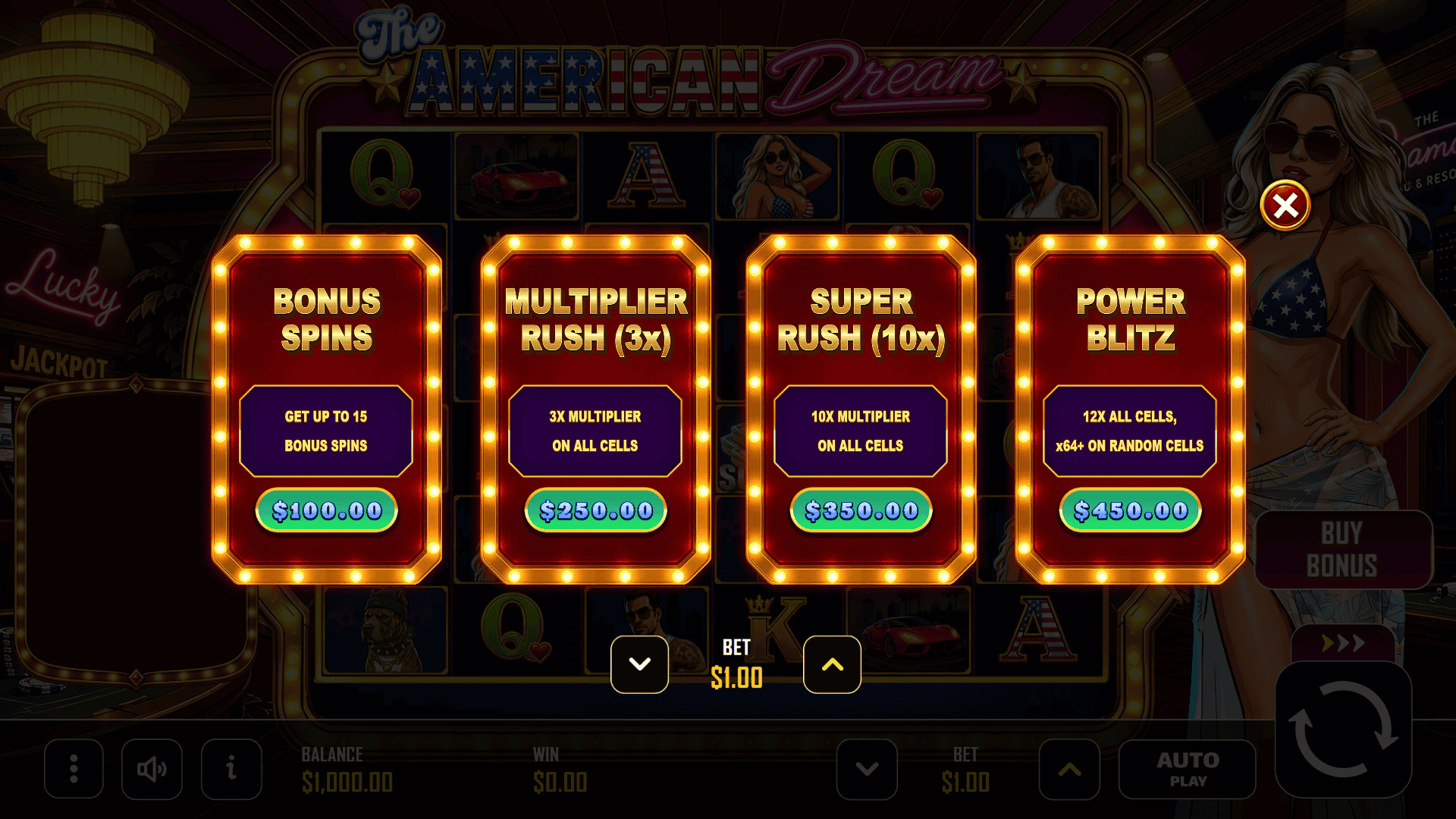 The American Dream bonus buy menu