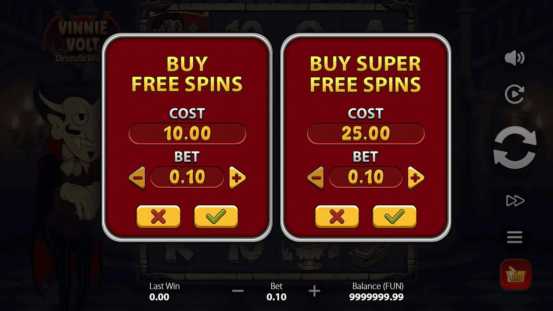 Vinnie Volt: Dracula Wilds bonus buy menu