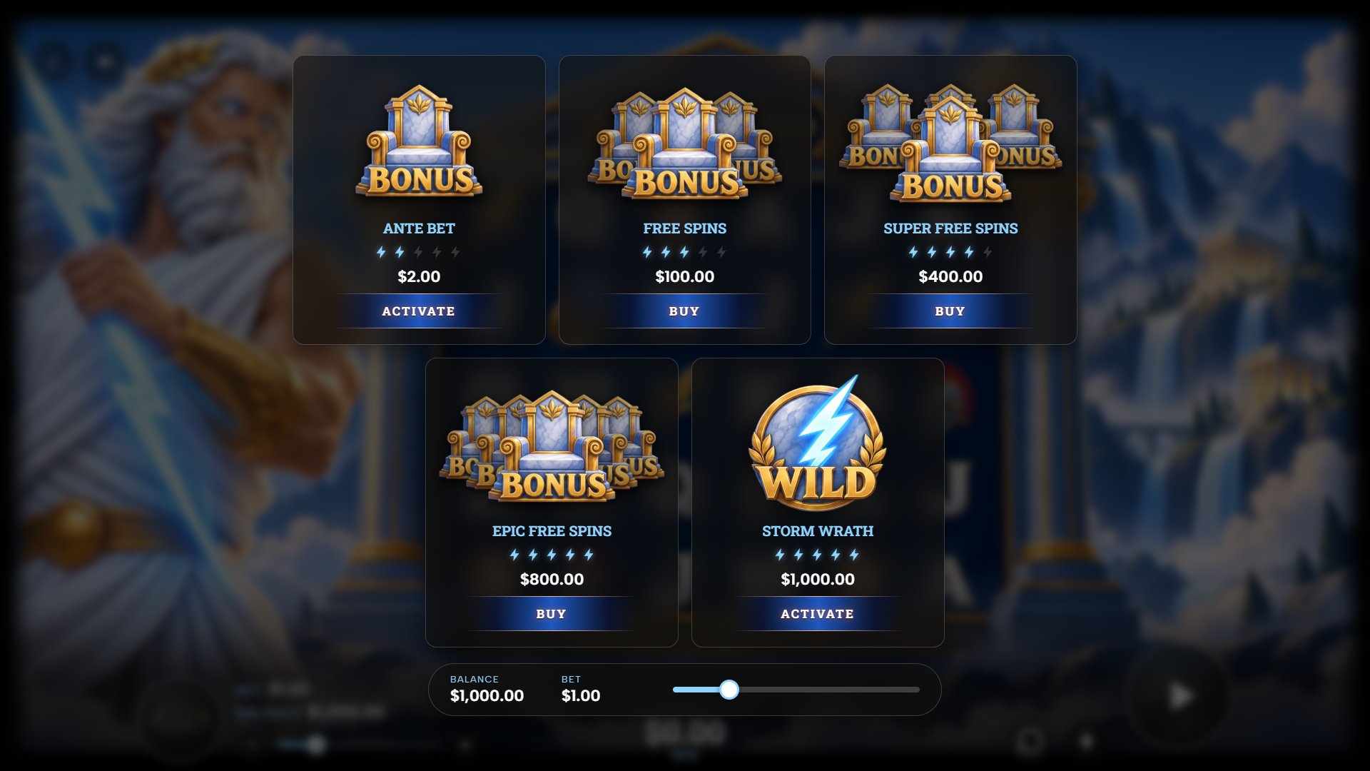 Sky Lord bonus buy menu