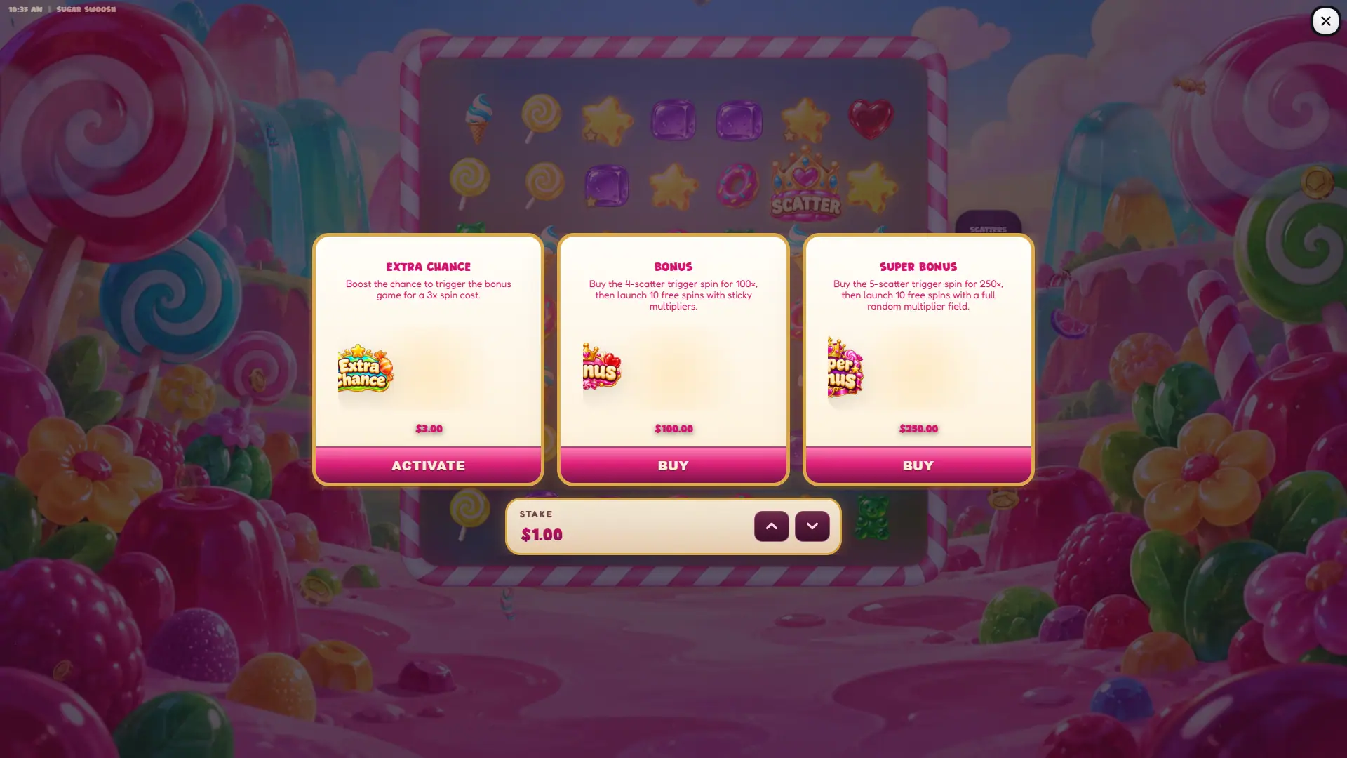 Sugar Swoosh bonus buy menu