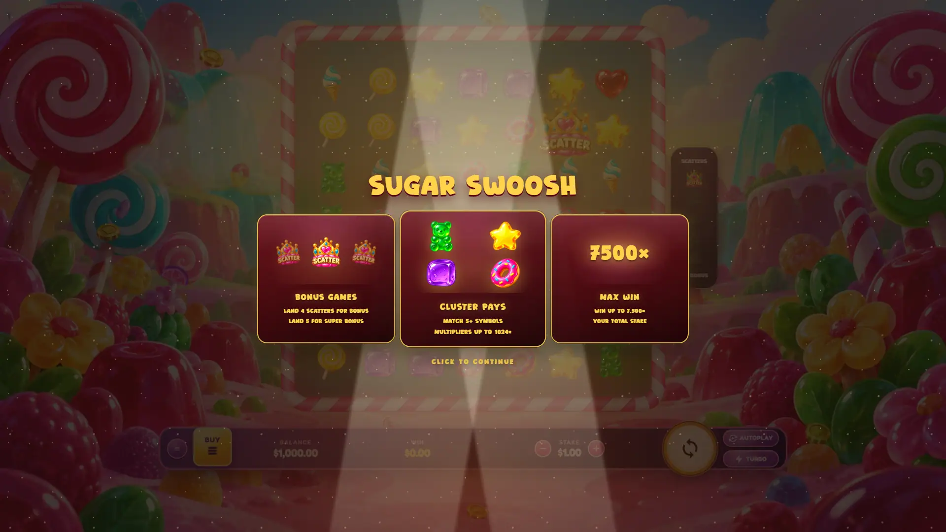 Sugar Swoosh slot intro screen