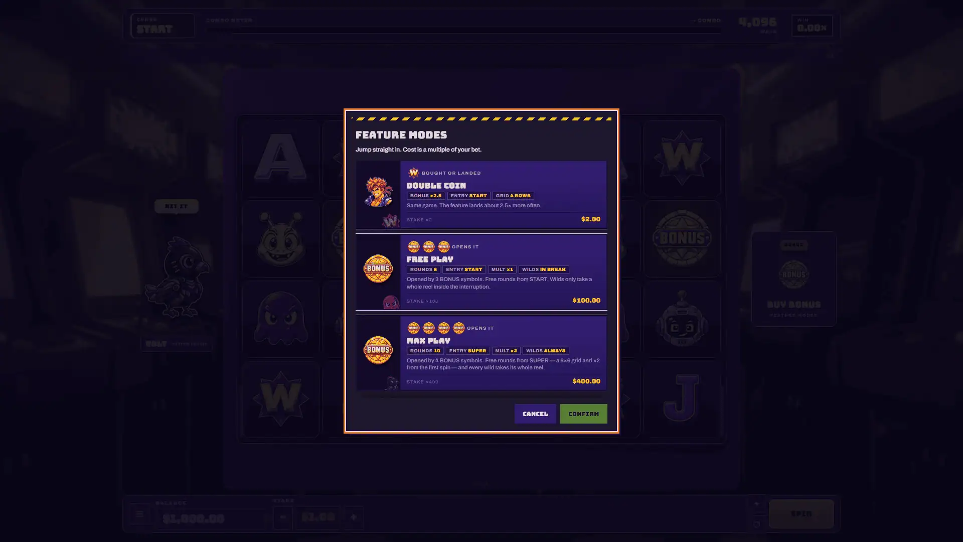 Max Combo bonus buy menu