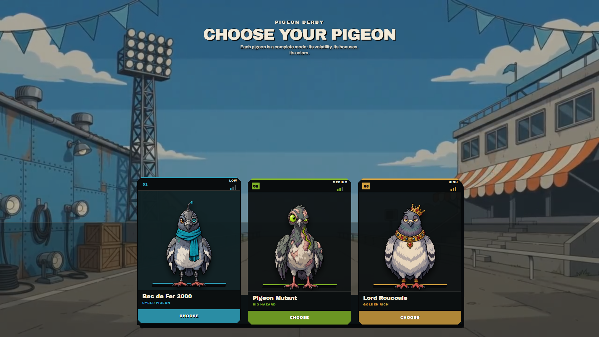 Pigeon Derby slot intro screen