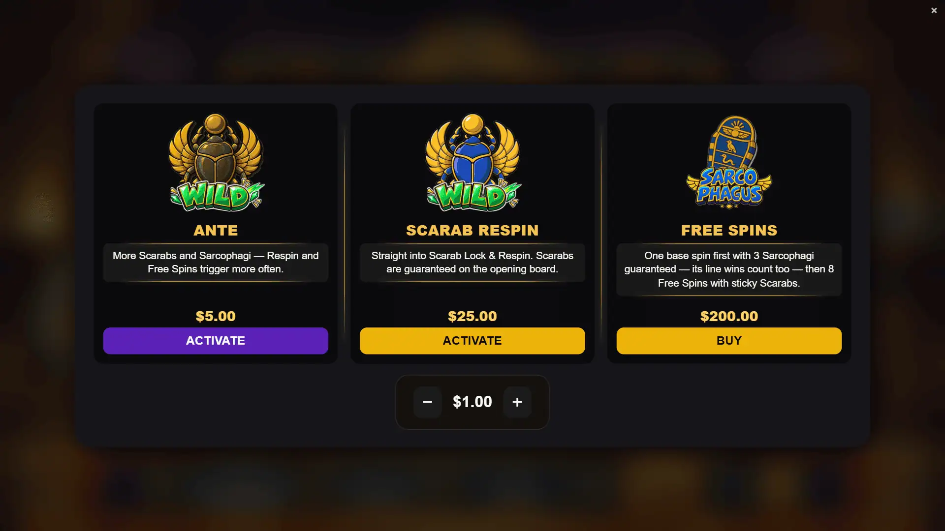 Anubis Smash bonus buy menu