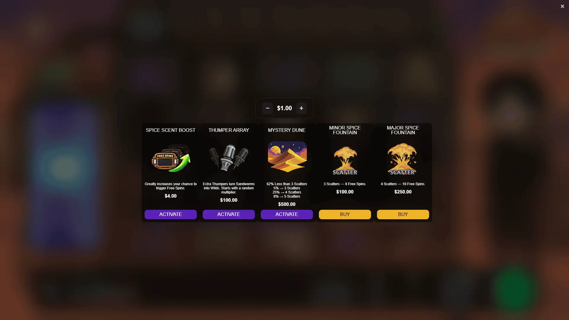 Dune Reaper bonus buy menu