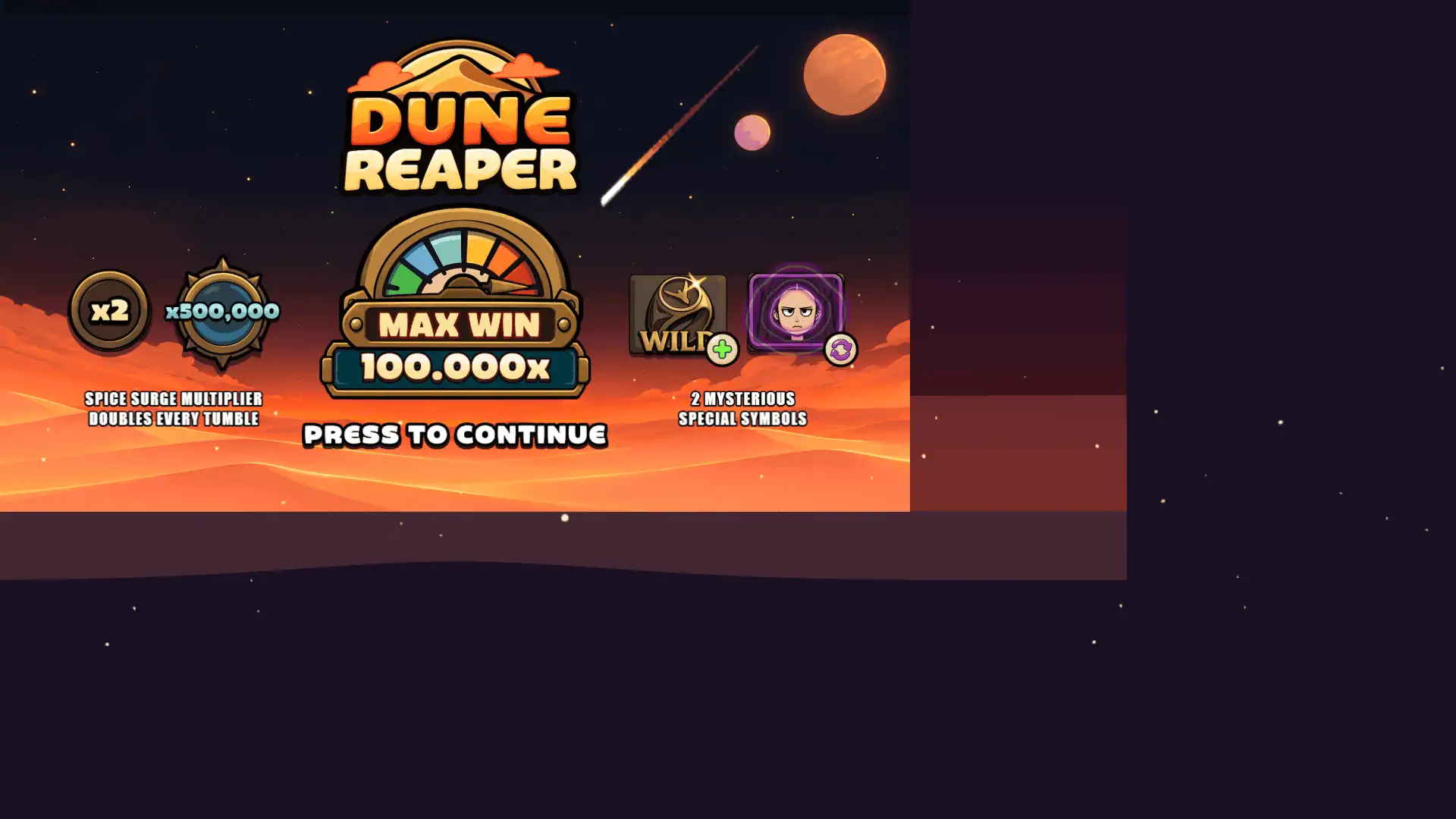 Dune Reaper slot intro screen