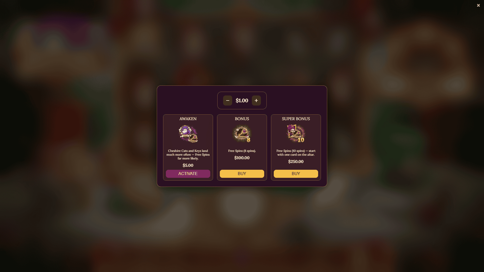 Frenzy Wonderland bonus buy menu