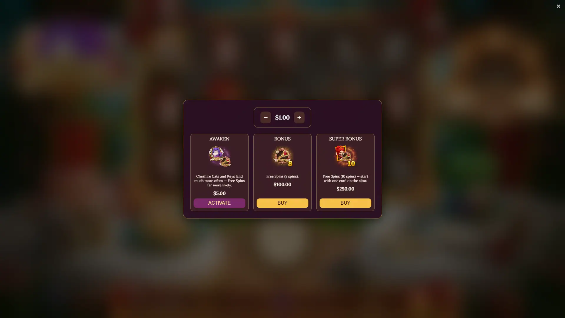 Frenzy Wonderland bonus buy menu