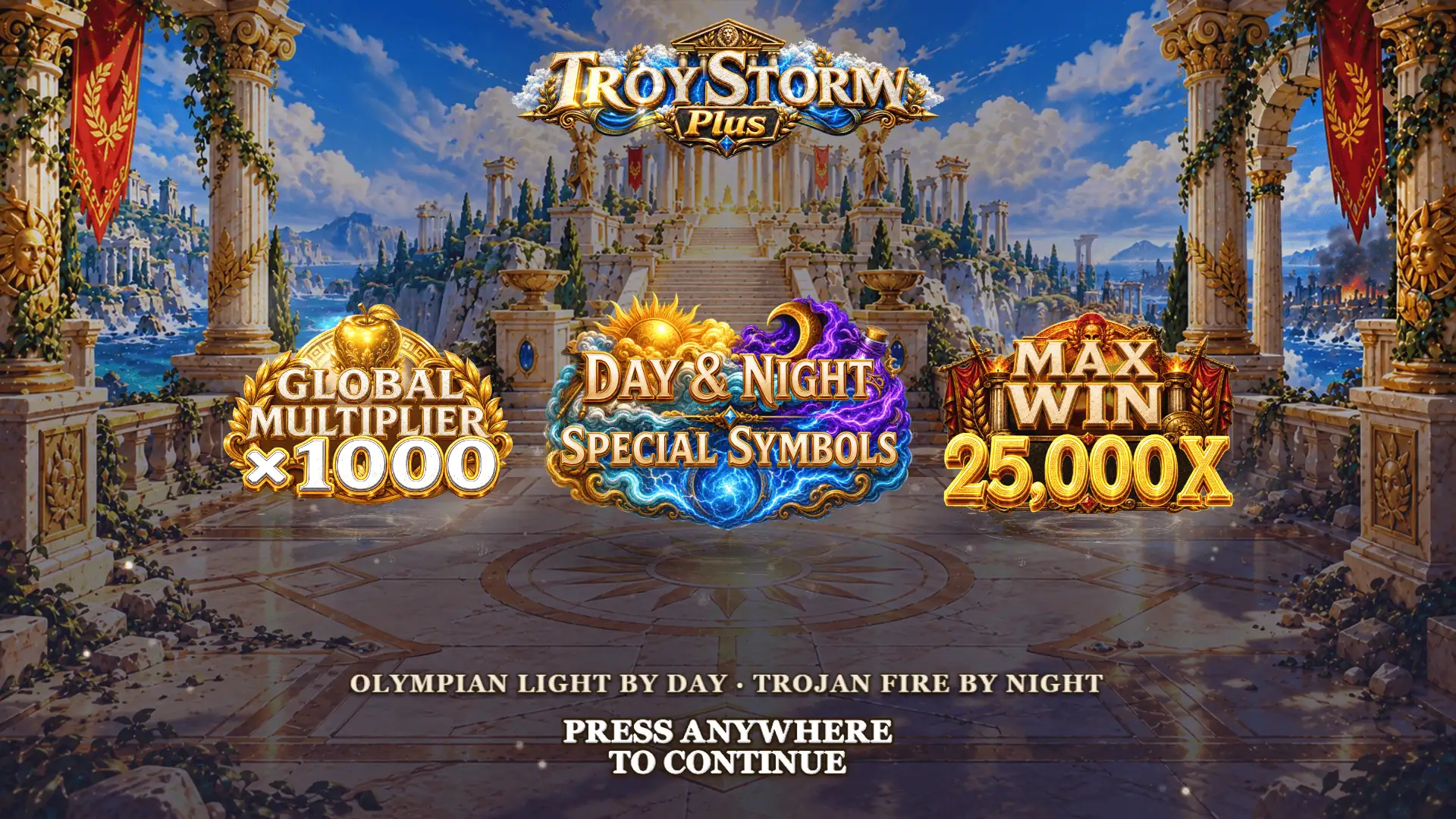 Troy Storm Plus slot intro screen
