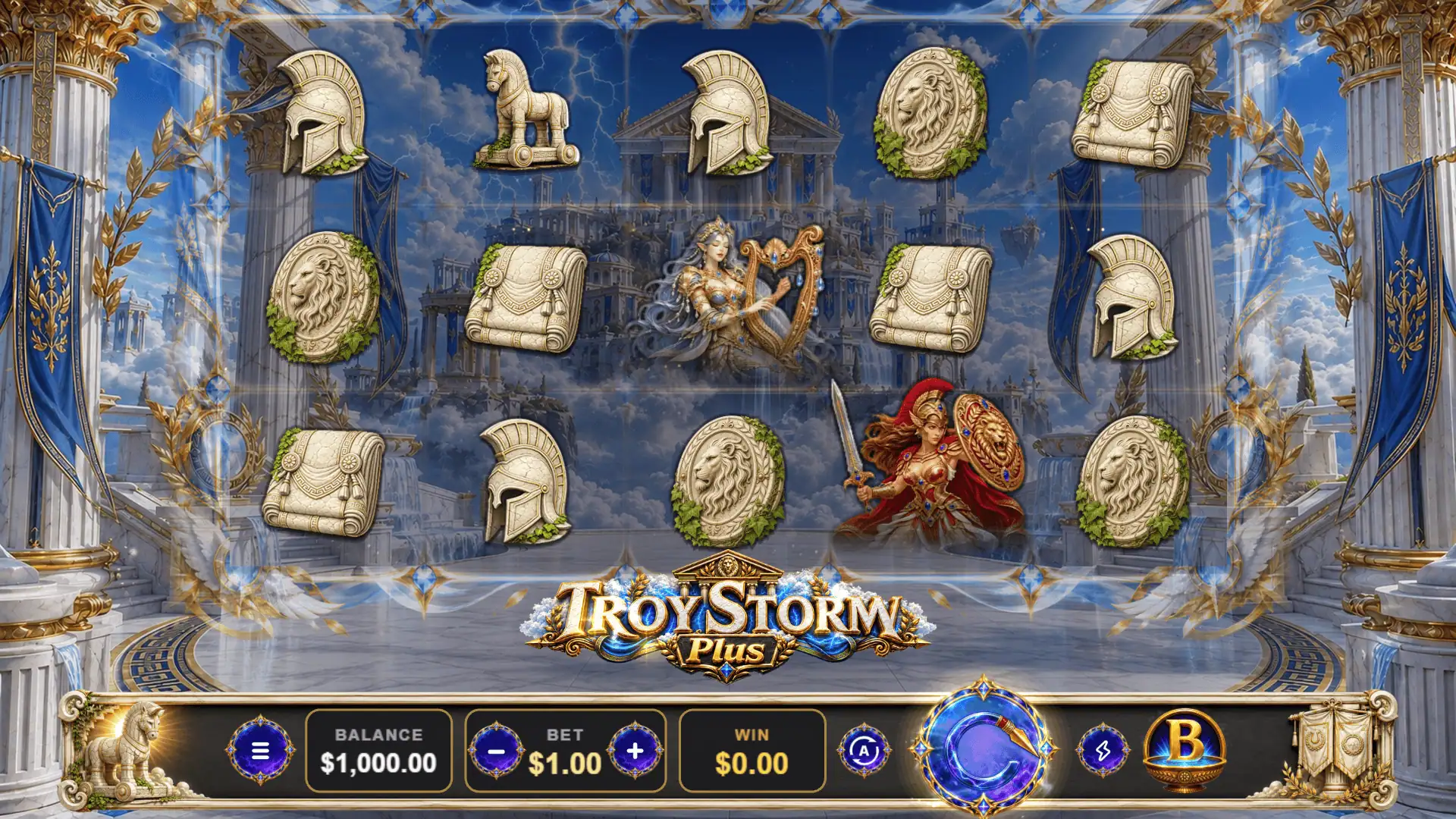 Troy Storm Plus slot gameplay reels