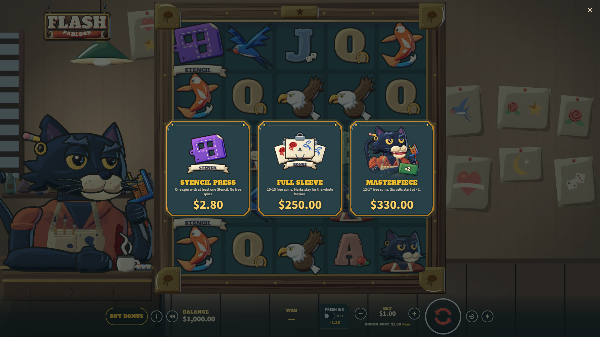 Flash Parlour bonus buy menu