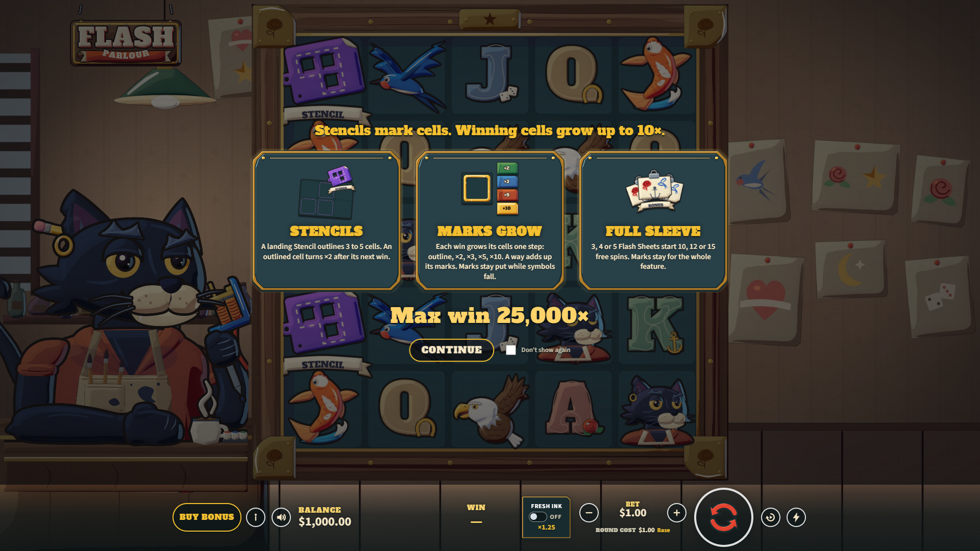 Flash Parlour slot intro screen