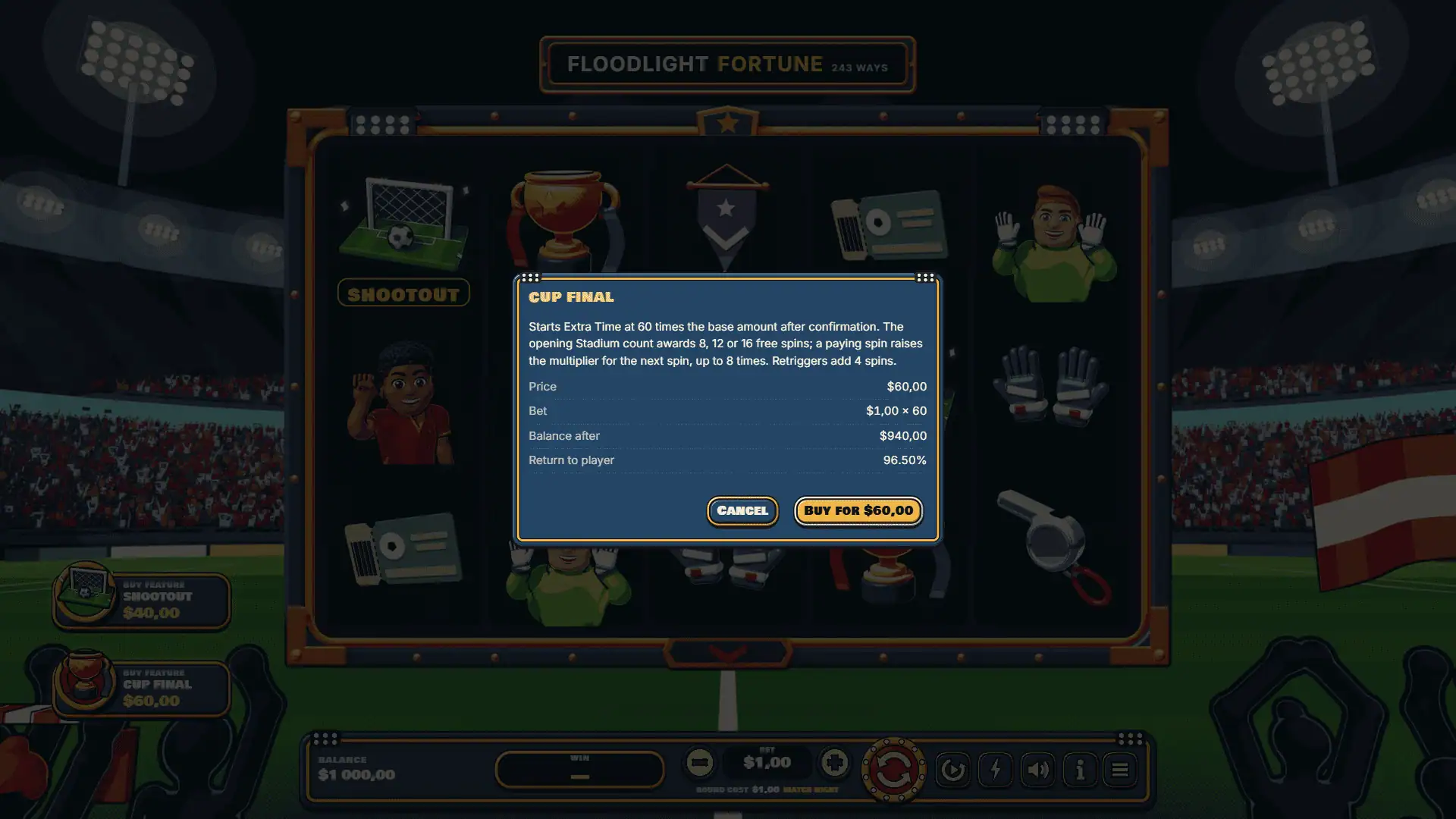 Floodlight Fortune bonus buy menu