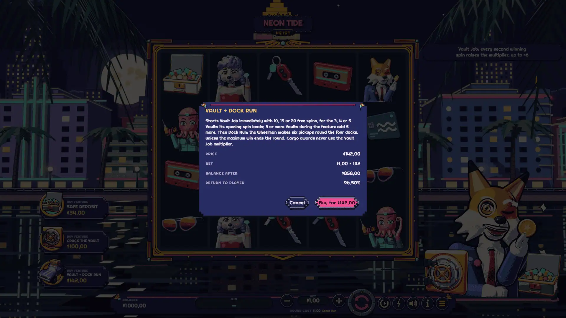 Neon Tide Heist bonus buy menu
