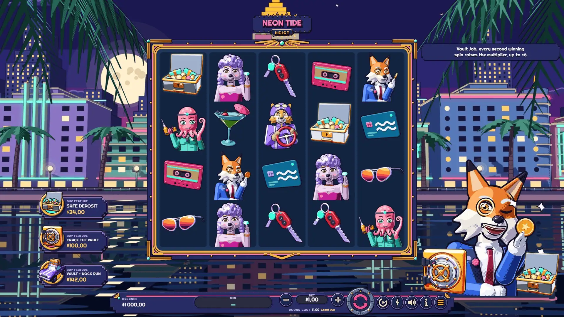 Neon Tide Heist slot gameplay reels