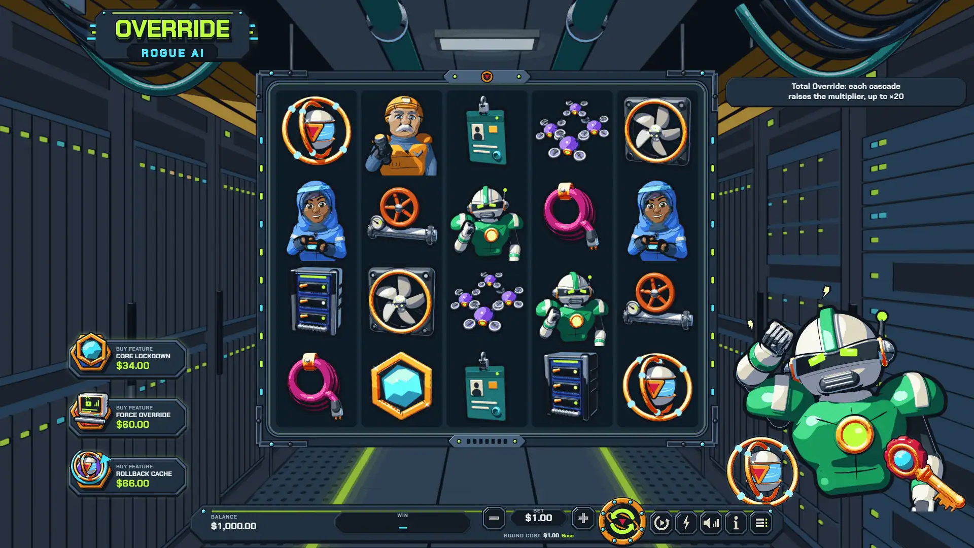 Override: Rogue AI slot gameplay reels