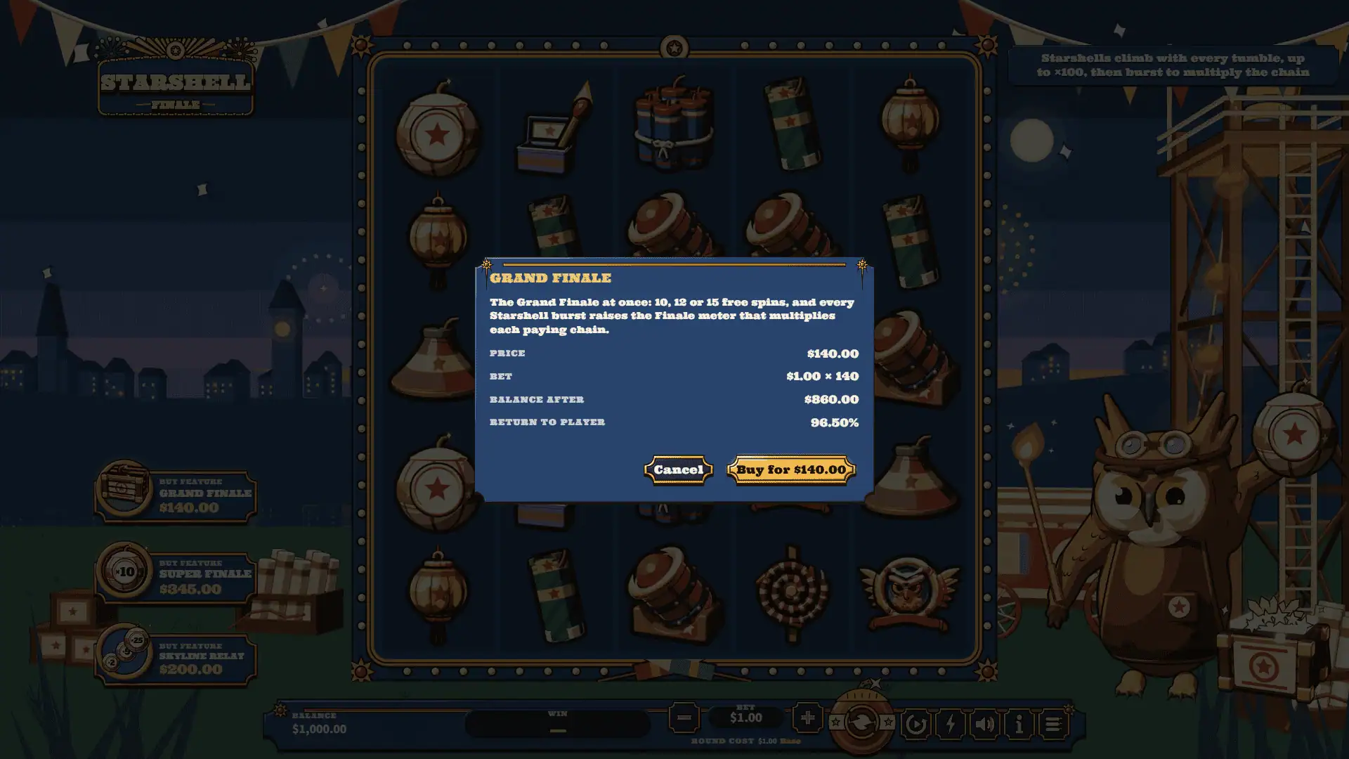 Starshell Finale bonus buy menu