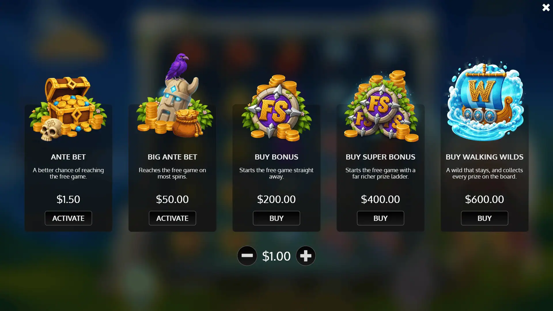 Sacred Valkyrie bonus buy menu