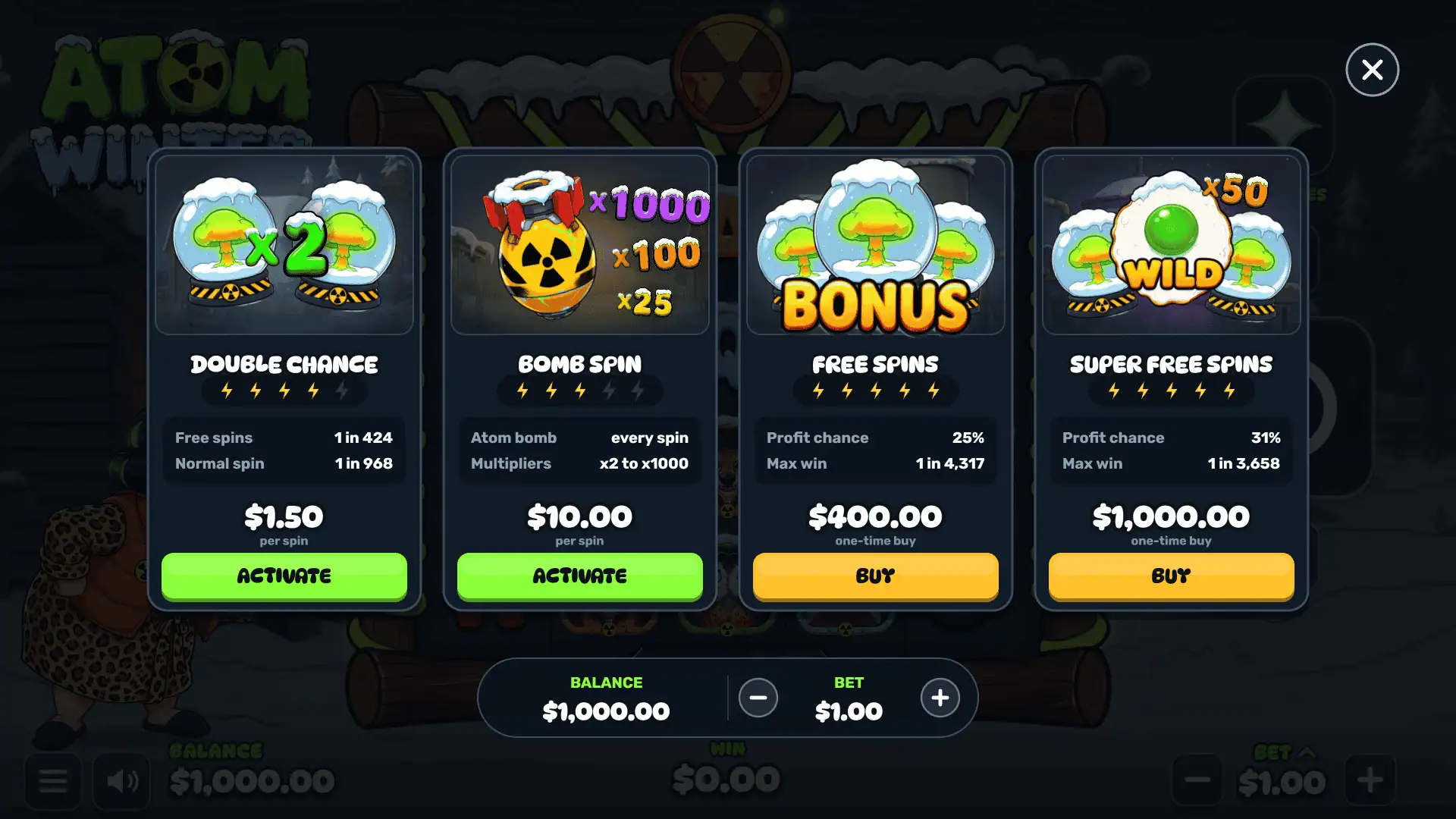 Atom Winter bonus buy menu