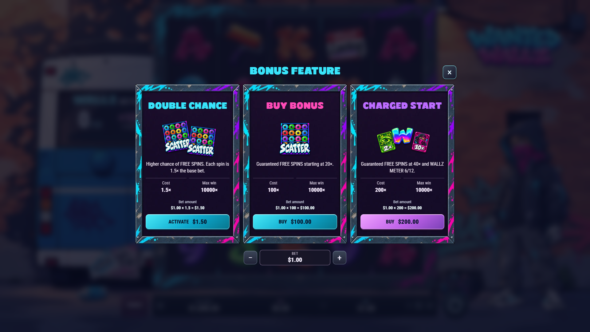 Wanted Wallz bonus buy menu