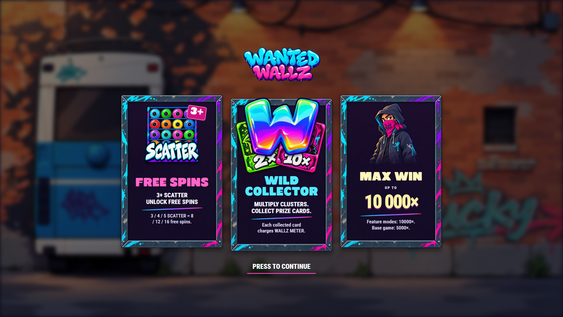 Wanted Wallz slot intro screen